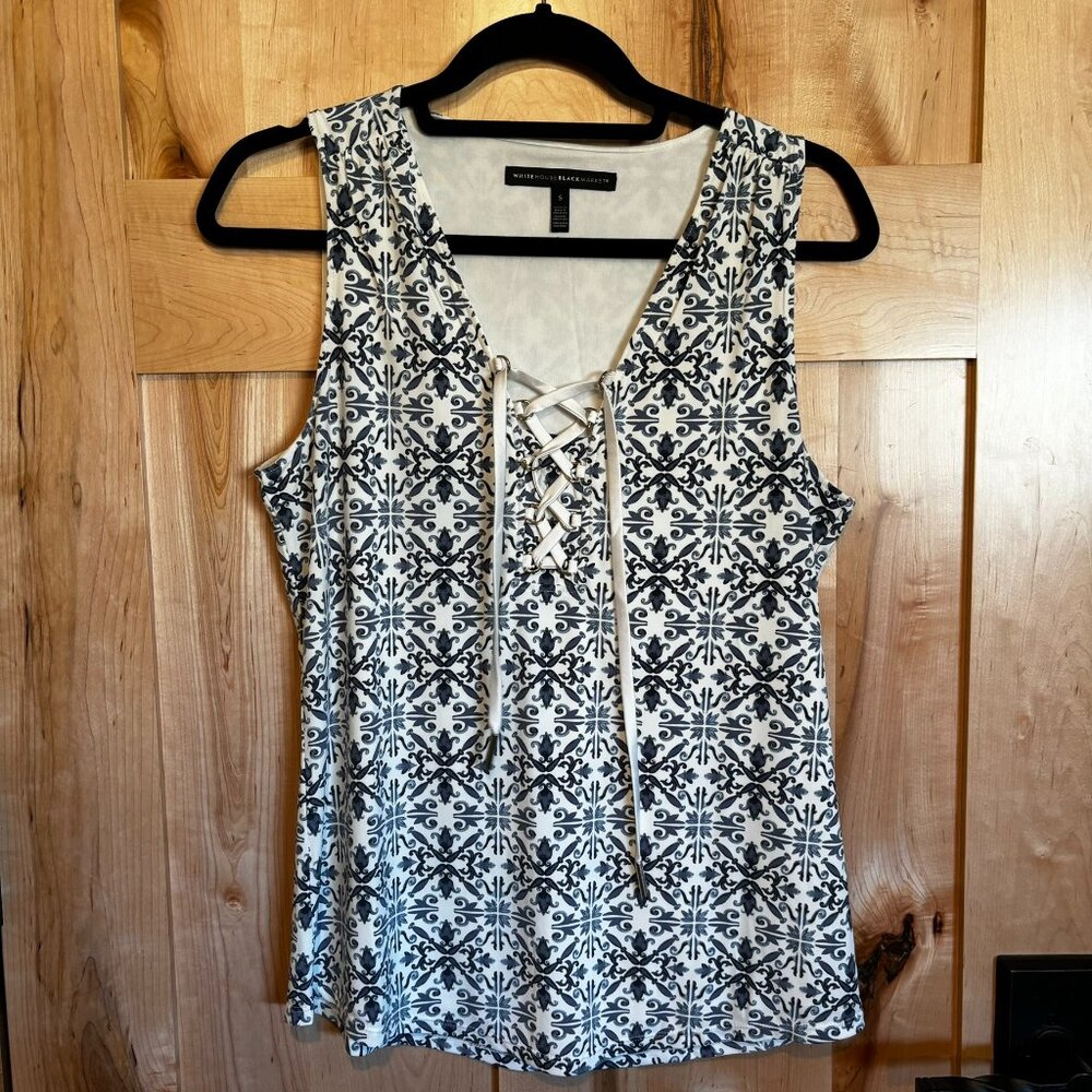 White House Black Market Matte Jersey Lace Up Printed Tank Top S Small Pattern